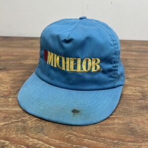 1980s Vintage Michelob Beer Snapback Trucker Hat Cap Blue Gold Embroidered USA